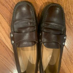 Tods Brown Leather Loafers Shoes Women's Size 8